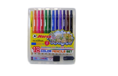 ดินสอสีแบบกด ตราม้า พร้อมไส้ดินสอ 12 สี H-204