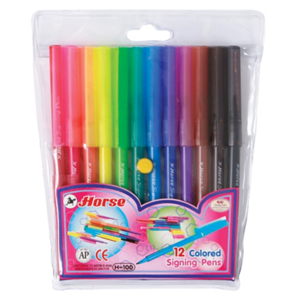 ปากกาสีน้ำ ตราม้า H-100 12 สี Signing Pens