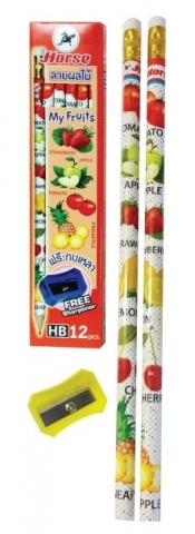 ดินสอไม้ ตราม้า HB ลายผลไม้+แถมกบเหลา