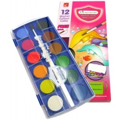 ชุดสีน้ำ 12 สี ชนิดก้อน  MASTERART/มาสเตอร์อาร์ต (กล่องพลาสติกแถมพู่กัน)