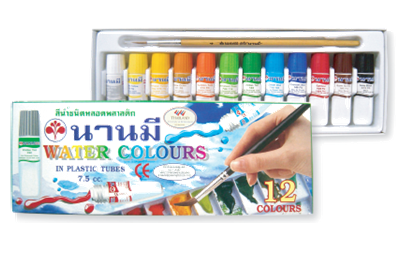 ชุดสีน้ำชนิดหลอดพลาสติก นานมี บรรจุ 12 สี ขนาด 7.5 cc