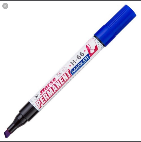 ปากกาเคมีหัวตัด ตราม้า Permanent Marker H-66 สีน้ำเงิน