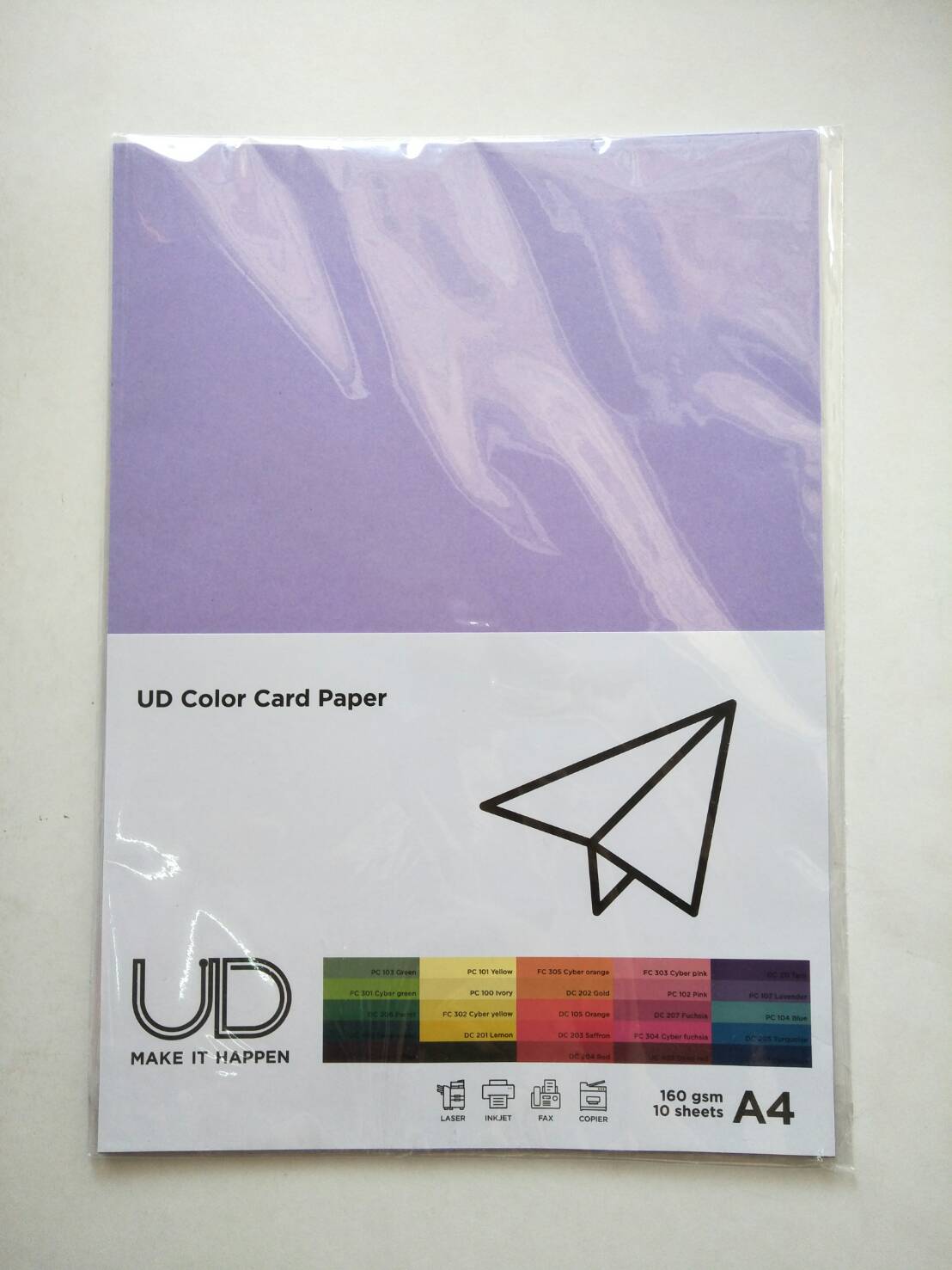 กระดาษสี 2 หน้า UD Paper Color ขนาด A4 No.PC107 160g สีม่วง