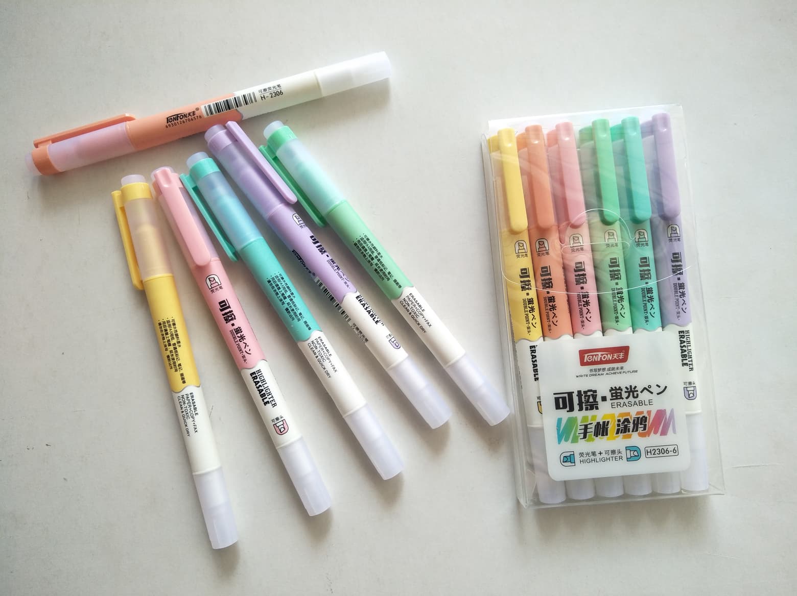 ปากกาเน้นข้อความลบได้สีพาสเทล Highlighter Erasable Double Point H2306-6 EDU 6 Colors