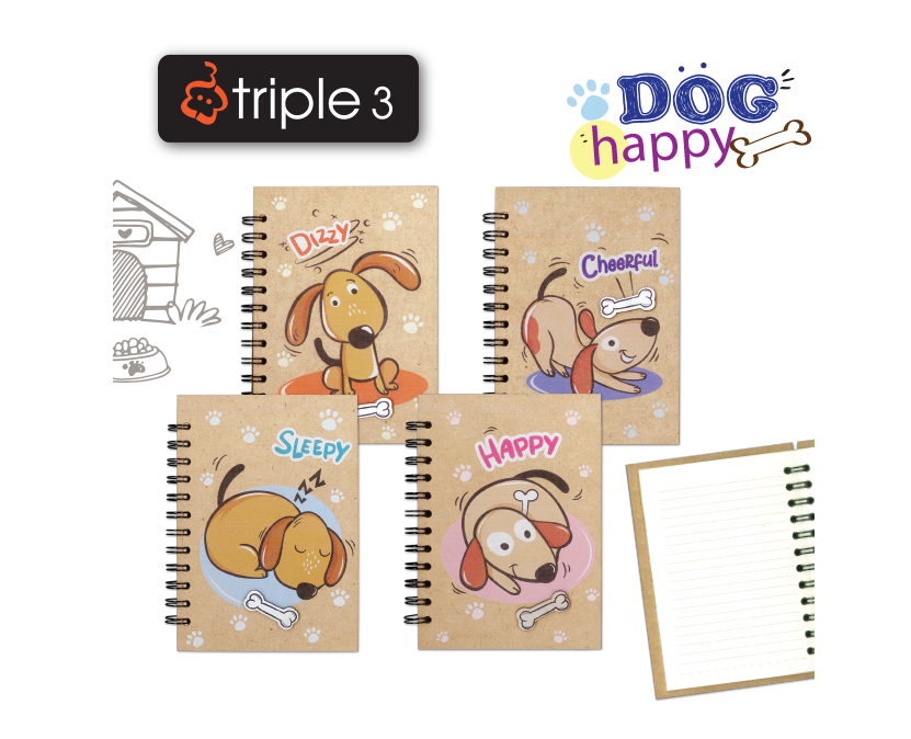 สมุด PW Patchwood เล็ก Dog Happy Triple 3 No.PW382S ขนาด 10.3x14 cm.