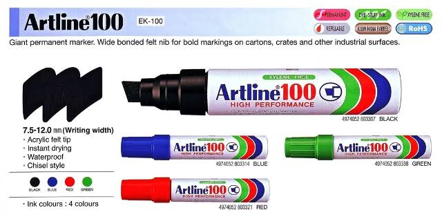 ปากกา Artline100 EK-100 สีดำ, สีแดง, สีน้ำเงิน, สีเขียว