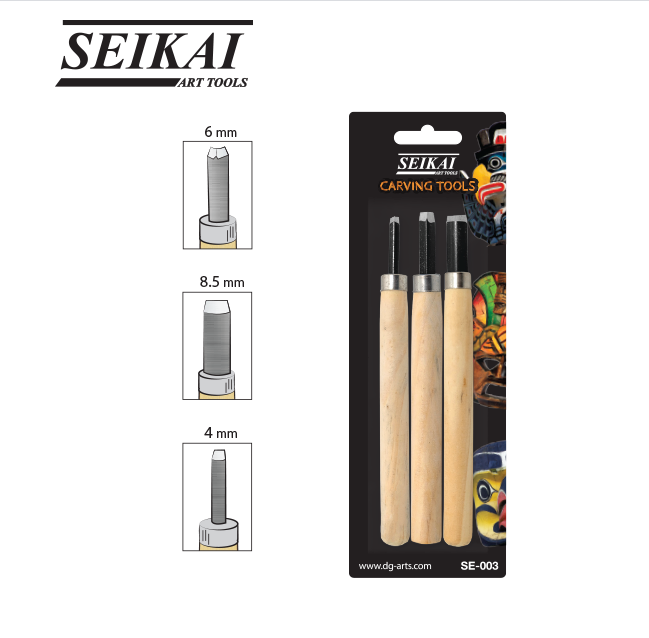 ชุดมีดแกะสลักด้ามไม้ 3 ชิ้น Wood carving Set SEIKAI SE-003
