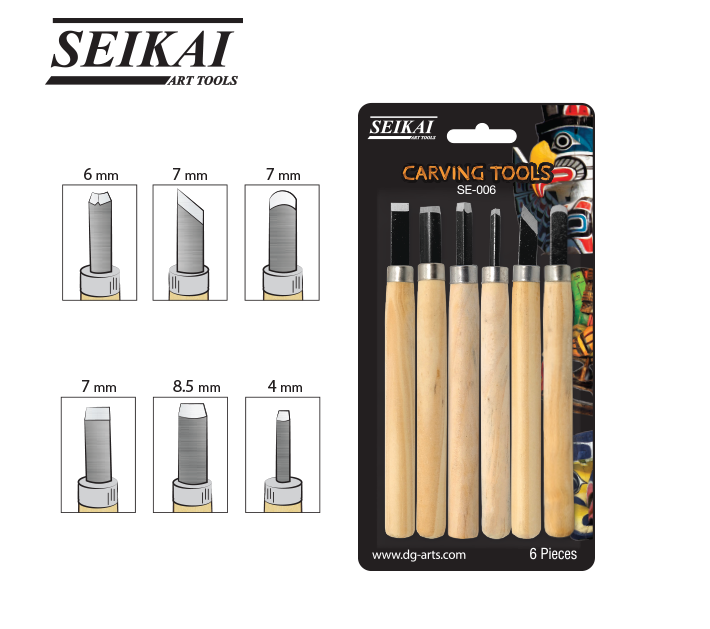 ชุดมีดแกะสลักด้ามไม้ 6 ชิ้น Wood carving Set SEIKAI SE-006