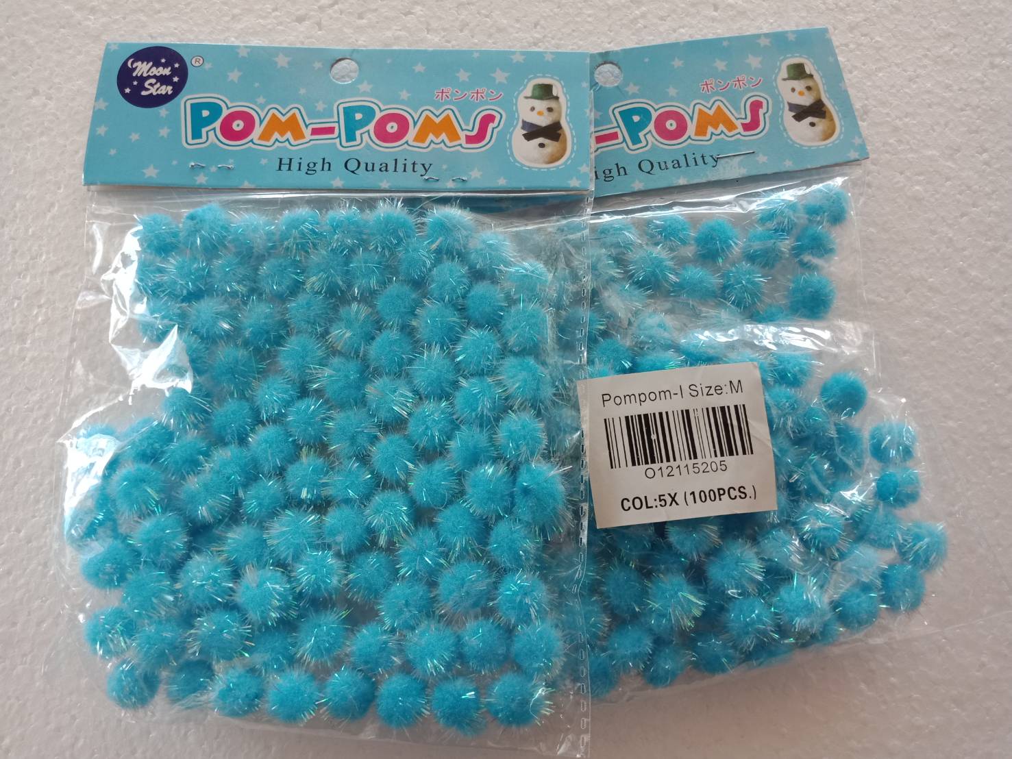 Pom-Poms I Size M COL: 5X  Moon Star (จุ100ชิ้น) สีฟ้า