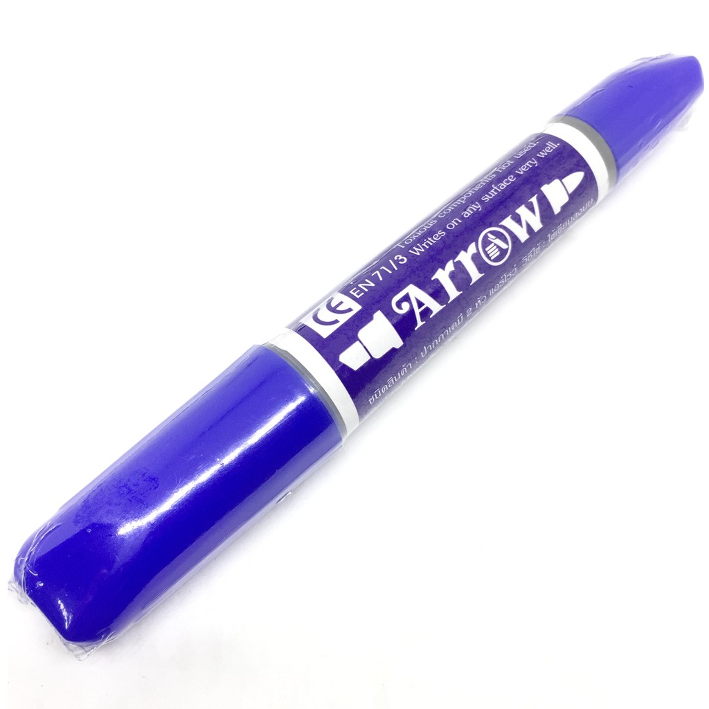 ปากกา เคมี 2 หัว แอร์โรว์ Arrow Permanent Marker Xylene Free สีน้ำเงิน